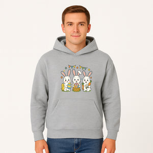 Easter Bunny Celebration Art Print | Cute Bunnies with Eggs, Carrots & Chick | Spring Holiday Decor for Kids' Rooms - Hoodie 1758250130998.jpg