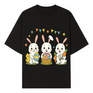 Easter Bunny Celebration Art Print | Cute Bunnies with Eggs, Carrots & Chick | Spring Holiday Decor for Kids' Rooms - T-shirt 1758250131474.jpg
