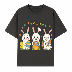 Easter Bunny Celebration Art Print | Cute Bunnies with Eggs, Carrots & Chick | Spring Holiday Decor for Kids' Rooms - T-shirt 1758250131591.jpg