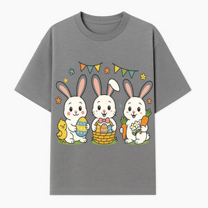 Easter Bunny Celebration Art Print | Cute Bunnies with Eggs, Carrots & Chick | Spring Holiday Decor for Kids' Rooms - T-shirt 1758250131916.jpg