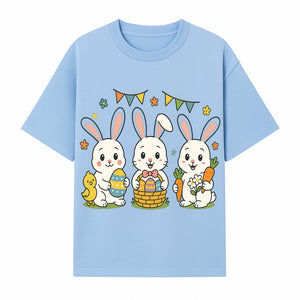 Easter Bunny Celebration Art Print | Cute Bunnies with Eggs, Carrots & Chick | Spring Holiday Decor for Kids' Rooms - T-shirt 1758250132068.jpg