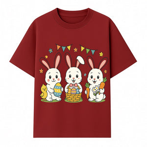 Easter Bunny Celebration Art Print | Cute Bunnies with Eggs, Carrots & Chick | Spring Holiday Decor for Kids' Rooms - T-shirt 1758250132439.jpg
