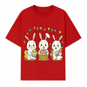 Easter Bunny Celebration Art Print | Cute Bunnies with Eggs, Carrots & Chick | Spring Holiday Decor for Kids' Rooms - T-shirt 1758250132754.jpg