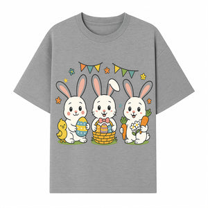 Easter Bunny Celebration Art Print | Cute Bunnies with Eggs, Carrots & Chick | Spring Holiday Decor for Kids' Rooms - T-shirt 1758250132894.jpg