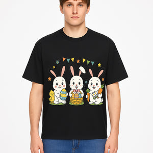 Easter Bunny Celebration Art Print | Cute Bunnies with Eggs, Carrots & Chick | Spring Holiday Decor for Kids' Rooms - T-shirt 1758250134200.jpg