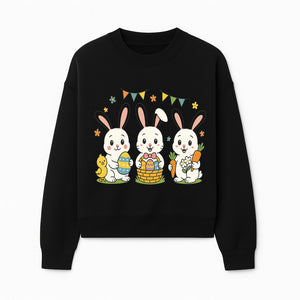Easter Bunny Celebration Art Print | Cute Bunnies with Eggs, Carrots & Chick | Spring Holiday Decor for Kids' Rooms - Sweatshirt 1758250134662.jpg