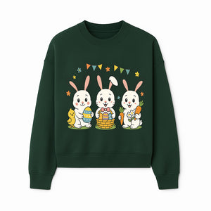 Easter Bunny Celebration Art Print | Cute Bunnies with Eggs, Carrots & Chick | Spring Holiday Decor for Kids' Rooms - Sweatshirt 1758250134986.jpg
