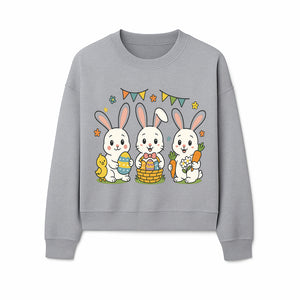 Easter Bunny Celebration Art Print | Cute Bunnies with Eggs, Carrots & Chick | Spring Holiday Decor for Kids' Rooms - Sweatshirt 1758250136097.jpg