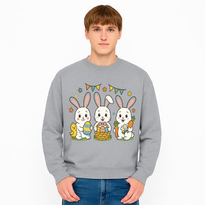 Easter Bunny Celebration Art Print | Cute Bunnies with Eggs, Carrots & Chick | Spring Holiday Decor for Kids' Rooms - Sweatshirt 1758250137467.jpg