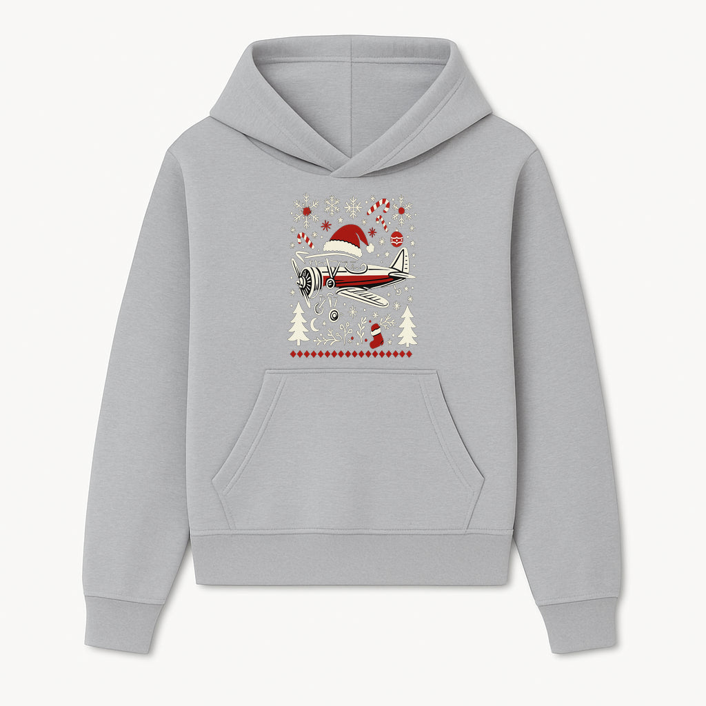 Vintage Airplane Christmas Decor - Santa Hat, Snowflakes, Candy Canes, Holiday Wall Art for Festive Home Decor - Hoodie 1758254648973.jpg