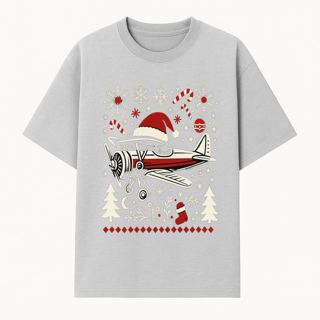 Vintage Airplane Christmas Decor - Santa Hat, Snowflakes, Candy Canes, Holiday Wall Art for Festive Home Decor - T-shirt 1758254652309.jpg