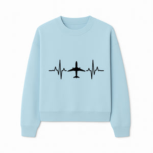 Airplane and Heartbeat Graphic Art Print - Aviation Lover Wall Decor for Travelers and Pilots - Sweatshirt 1758254652672.jpg