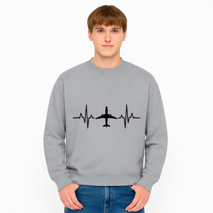 Airplane and Heartbeat Graphic Art Print - Aviation Lover Wall Decor for Travelers and Pilots - Sweatshirt 1758254654802.jpg