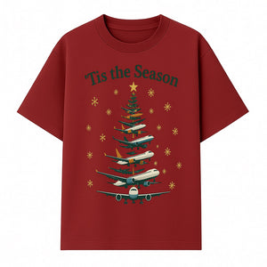 'Tis the Season Airplane Christmas Tree Graphic Tee - Holiday Travel Shirt for Pilots and Aviation Enthusiasts - T-shirt 1758254654881.jpg