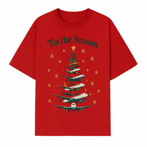 'Tis the Season Airplane Christmas Tree Graphic Tee - Holiday Travel Shirt for Pilots and Aviation Enthusiasts - T-shirt 1758254655233.jpg