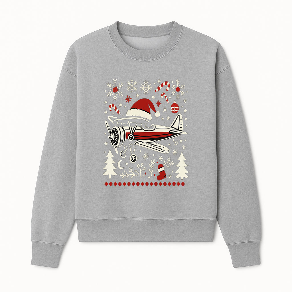 Vintage Airplane Christmas Decor - Santa Hat, Snowflakes, Candy Canes, Holiday Wall Art for Festive Home Decor - Sweatshirt 1758254655378.jpg