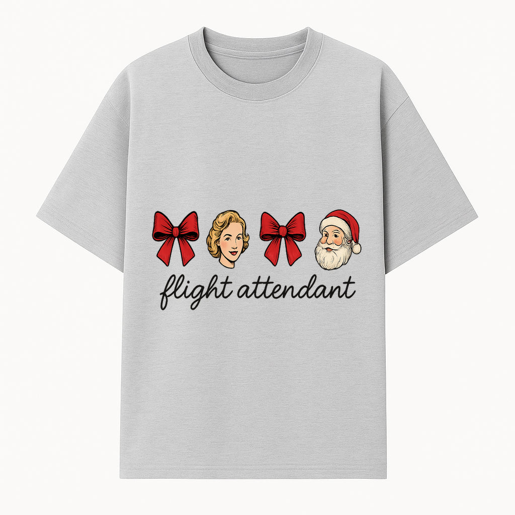 Vintage Flight Attendant Christmas Decor with Santa and Bows, Retro Holiday Wall Art, Festive Home Decoration Gift - T-shirt 1758254655771.jpg