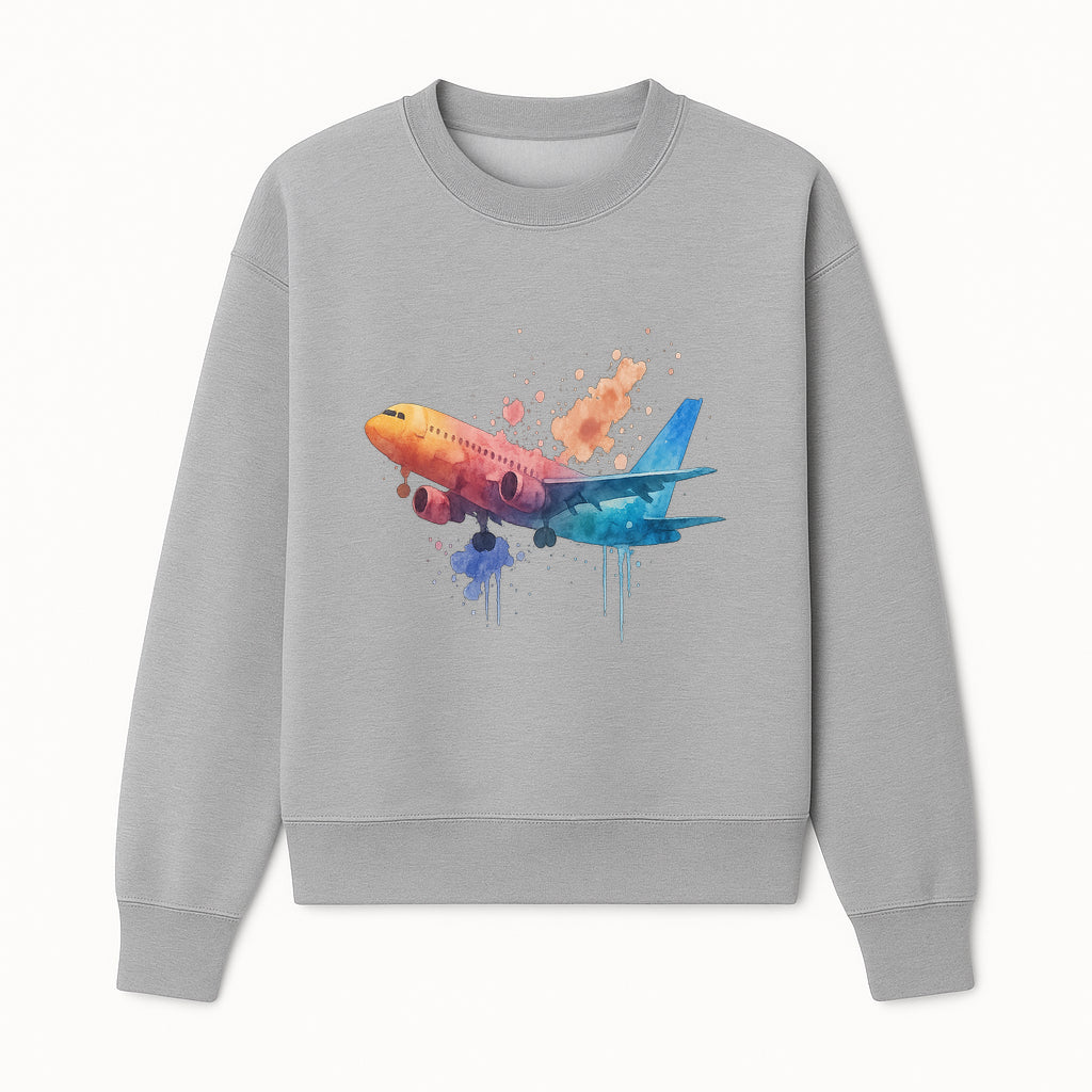 Watercolor Airplane Art Print | Colorful Flight Decor | Travel Enthusiast Gift | Aviation Wall Art | Modern Home Decoration - Sweatshirt 1758254656331.jpg
