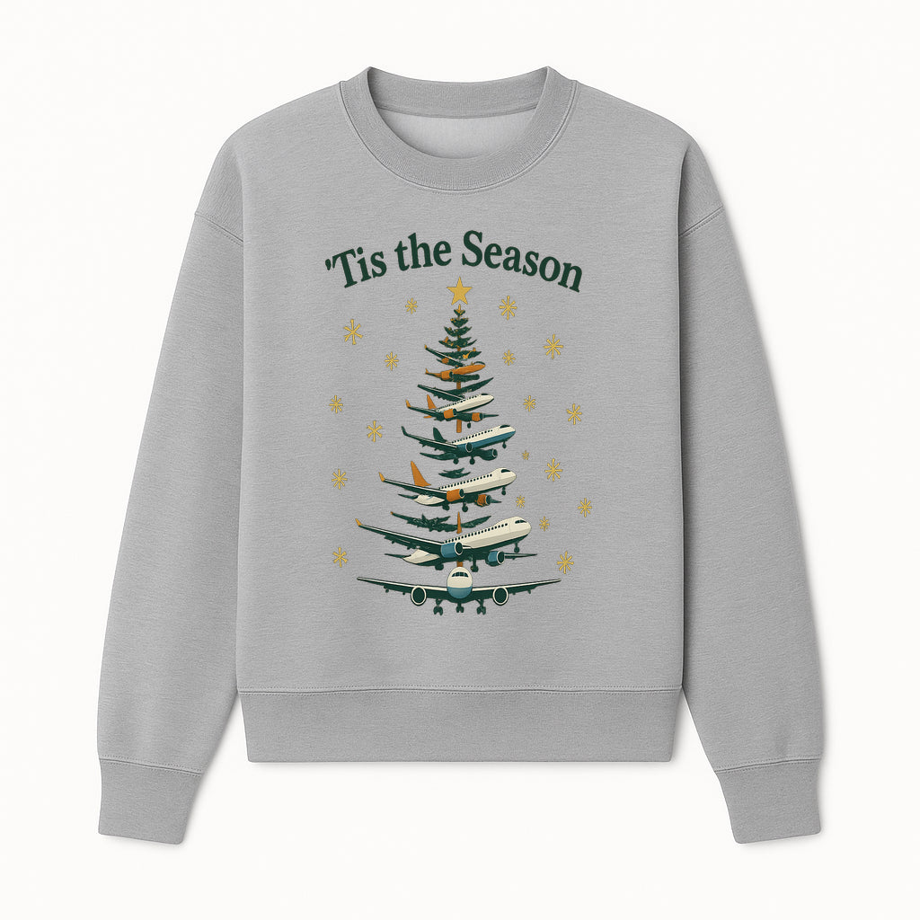 'Tis the Season Airplane Christmas Tree Graphic Tee - Holiday Travel Shirt for Pilots and Aviation Enthusiasts - Sweatshirt 1758254657073.jpg