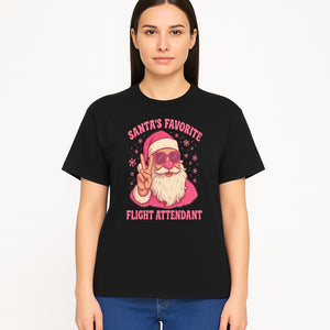 Santa's Favorite Flight Attendant Gift T-Shirt, Funny Christmas Apparel, Holiday Humor, Cute Santa Graphic Tee for Women and Men - T-shirt 1758254658711.jpg