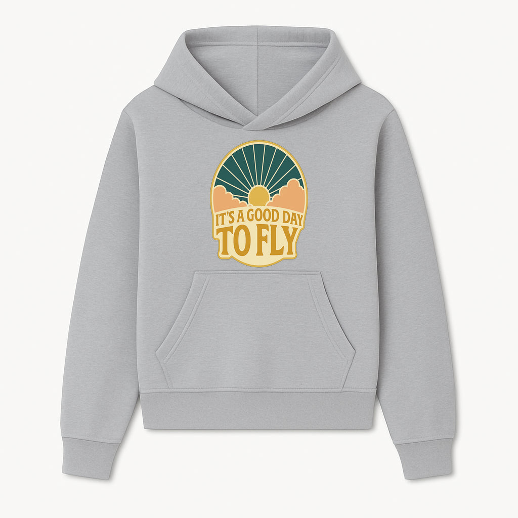 Vintage Style It's a Good Day to Fly Design - Sun and Clouds Graphic - Perfect for Aviation Enthusiasts, Travel Lovers, and Adventure Seekers - Hoodie 1758254665921.jpg