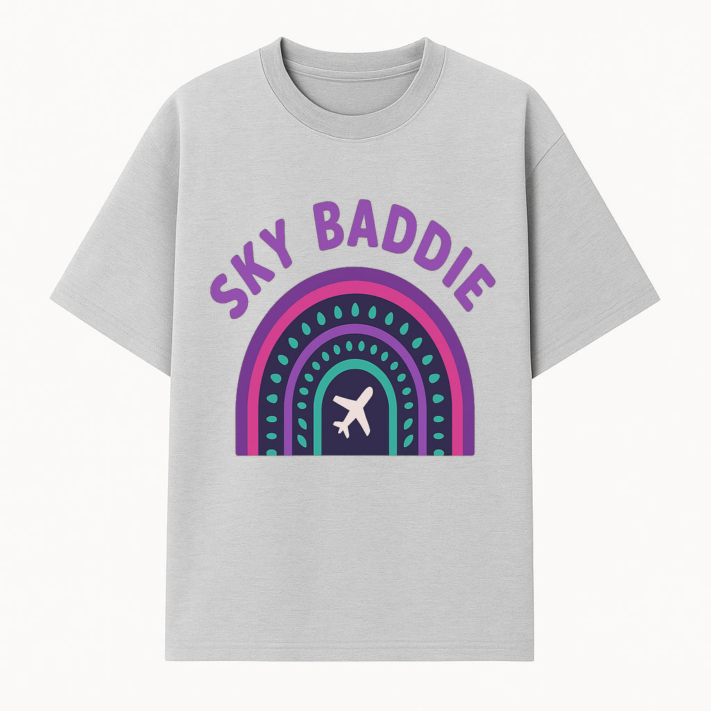 Sky Baddie Rainbow Airplane Graphic T-Shirt | Trendy Aviation Design for Travel Lovers | Stylish Comfortable Casual Wear - T-shirt 1758254665953.jpg