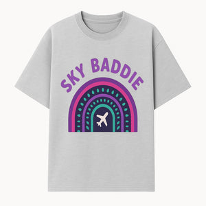 Sky Baddie Rainbow Airplane Graphic T-Shirt | Trendy Aviation Design for Travel Lovers | Stylish Comfortable Casual Wear - T-shirt 1758254665953.jpg