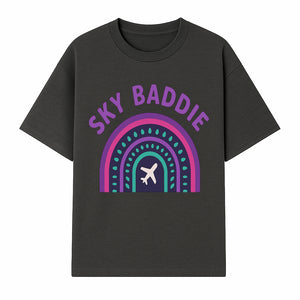Sky Baddie Rainbow Airplane Graphic T-Shirt | Trendy Aviation Design for Travel Lovers | Stylish Comfortable Casual Wear - T-shirt 1758254666271.jpg
