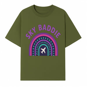 Sky Baddie Rainbow Airplane Graphic T-Shirt | Trendy Aviation Design for Travel Lovers | Stylish Comfortable Casual Wear - T-shirt 1758254666440.jpg