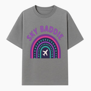 Sky Baddie Rainbow Airplane Graphic T-Shirt | Trendy Aviation Design for Travel Lovers | Stylish Comfortable Casual Wear - T-shirt 1758254666611.jpg