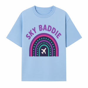 Sky Baddie Rainbow Airplane Graphic T-Shirt | Trendy Aviation Design for Travel Lovers | Stylish Comfortable Casual Wear - T-shirt 1758254666764.jpg