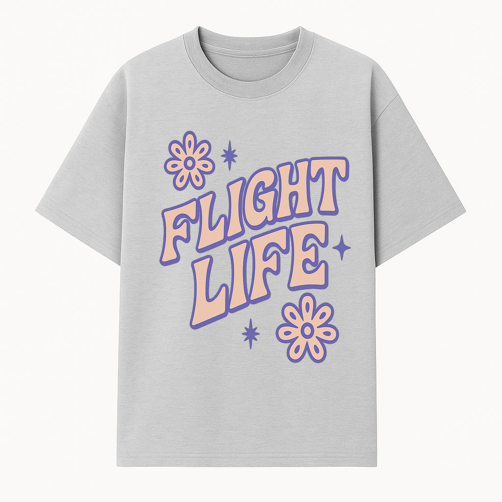 Flight Life Vintage Floral Typography Graphic Tee for Air Travel Lovers - T-shirt 1758254666874.jpg