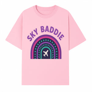 Sky Baddie Rainbow Airplane Graphic T-Shirt | Trendy Aviation Design for Travel Lovers | Stylish Comfortable Casual Wear - T-shirt 1758254666906.jpg