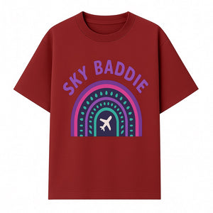 Sky Baddie Rainbow Airplane Graphic T-Shirt | Trendy Aviation Design for Travel Lovers | Stylish Comfortable Casual Wear - T-shirt 1758254667056.jpg