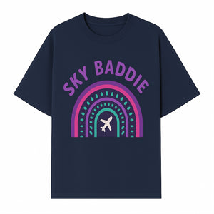Sky Baddie Rainbow Airplane Graphic T-Shirt | Trendy Aviation Design for Travel Lovers | Stylish Comfortable Casual Wear - T-shirt 1758254667184.jpg