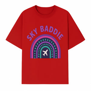 Sky Baddie Rainbow Airplane Graphic T-Shirt | Trendy Aviation Design for Travel Lovers | Stylish Comfortable Casual Wear - T-shirt 1758254667381.jpg