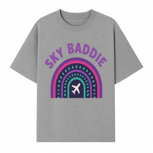 Sky Baddie Rainbow Airplane Graphic T-Shirt | Trendy Aviation Design for Travel Lovers | Stylish Comfortable Casual Wear - T-shirt 1758254667533.jpg