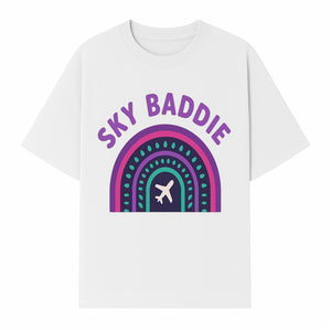 Sky Baddie Rainbow Airplane Graphic T-Shirt | Trendy Aviation Design for Travel Lovers | Stylish Comfortable Casual Wear - T-shirt 1758254667694.jpg