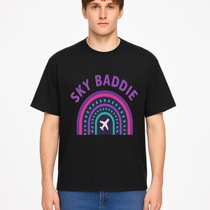 Sky Baddie Rainbow Airplane Graphic T-Shirt | Trendy Aviation Design for Travel Lovers | Stylish Comfortable Casual Wear - T-shirt 1758254668829.jpg
