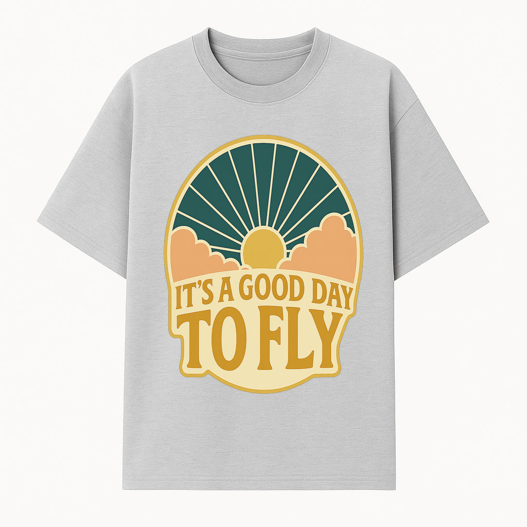Vintage Style It's a Good Day to Fly Design - Sun and Clouds Graphic - Perfect for Aviation Enthusiasts, Travel Lovers, and Adventure Seekers - T-shirt 1758254669035.jpg