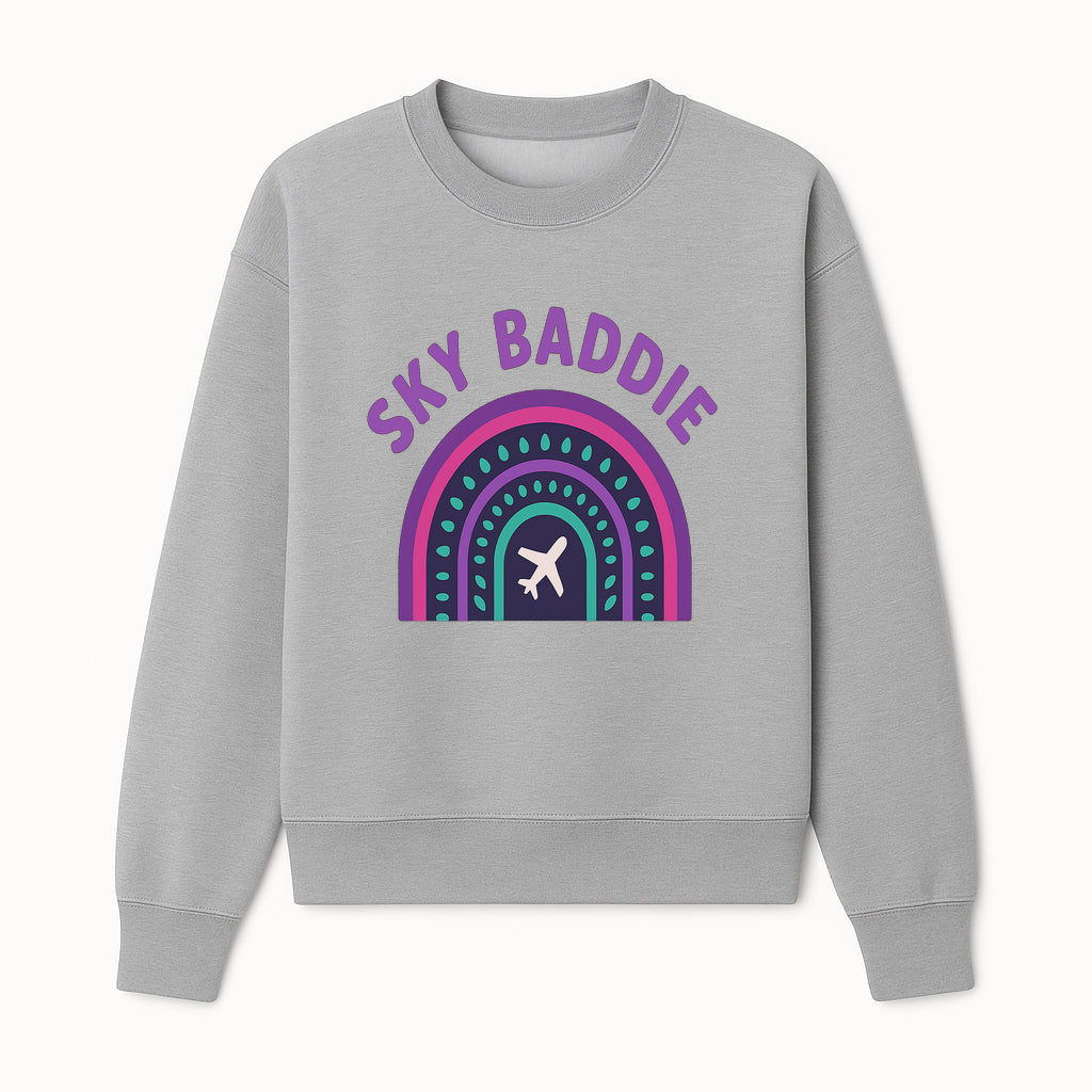 Sky Baddie Rainbow Airplane Graphic T-Shirt | Trendy Aviation Design for Travel Lovers | Stylish Comfortable Casual Wear - Sweatshirt 1758254669198.jpg