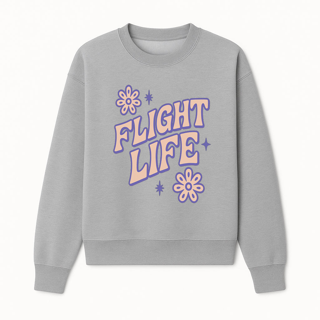 Flight Life Vintage Floral Typography Graphic Tee for Air Travel Lovers - Sweatshirt 1758254670146.jpg