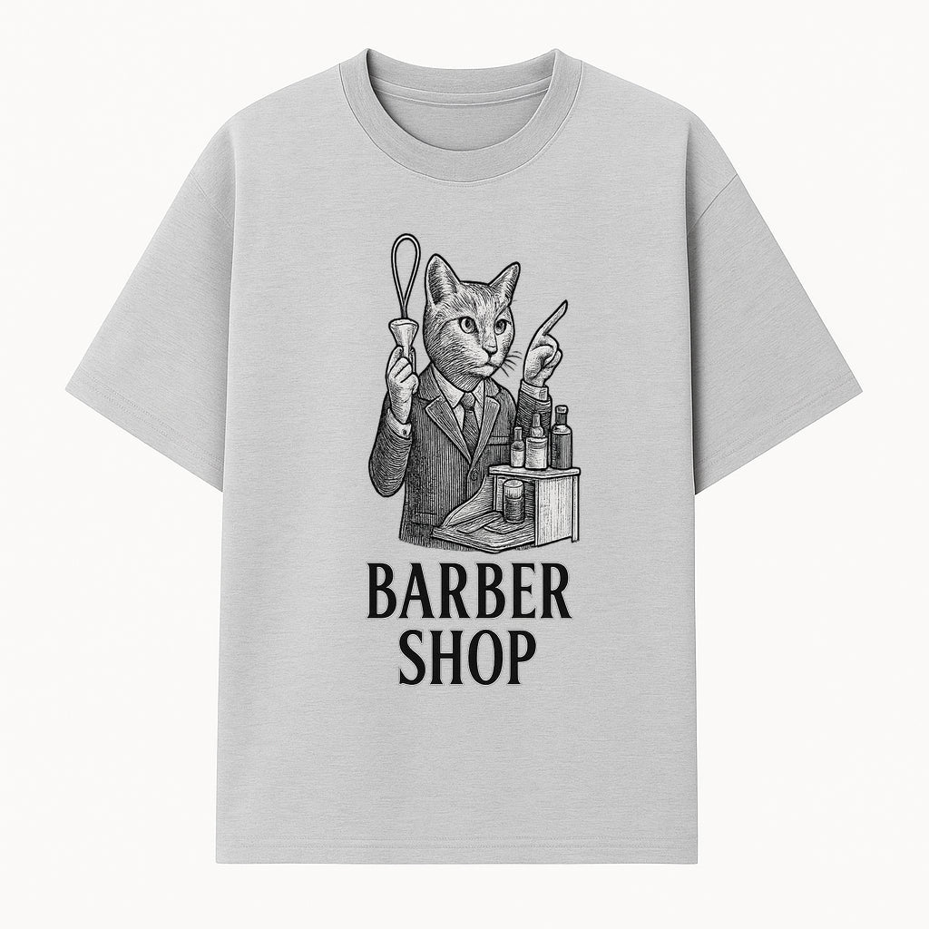 Vintage Cat Barber Shop Sign | Retro Pet Grooming Illustration | Unique Home Decor | Cute Animal Art for Barber Shops & Pet Lovers - T-shirt 1758254670259.jpg