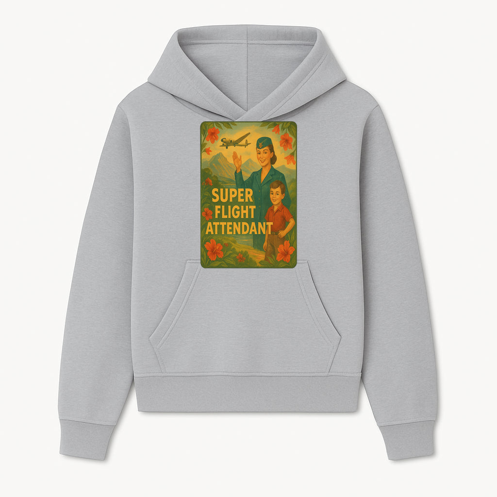 Vintage Super Flight Attendant Wall Art, Retro Travel Decor, Aviation Print, Kid Friendly, Floral Design, Aviation Enthusiast Gift - Hoodie 1758254671426.jpg