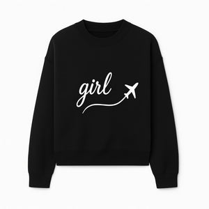 Traveling Girl Wall Art Print | Airplane Decor for Adventurous Girls | Inspirational Home Decor - Sweatshirt 1758254671994.jpg
