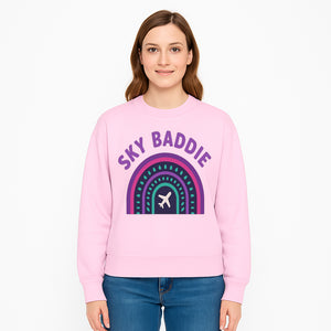 Sky Baddie Rainbow Airplane Graphic T-Shirt | Trendy Aviation Design for Travel Lovers | Stylish Comfortable Casual Wear - Sweatshirt 1758254672127.jpg