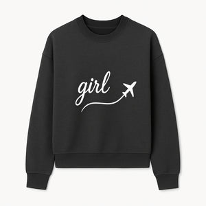 Traveling Girl Wall Art Print | Airplane Decor for Adventurous Girls | Inspirational Home Decor - Sweatshirt 1758254672137.jpg