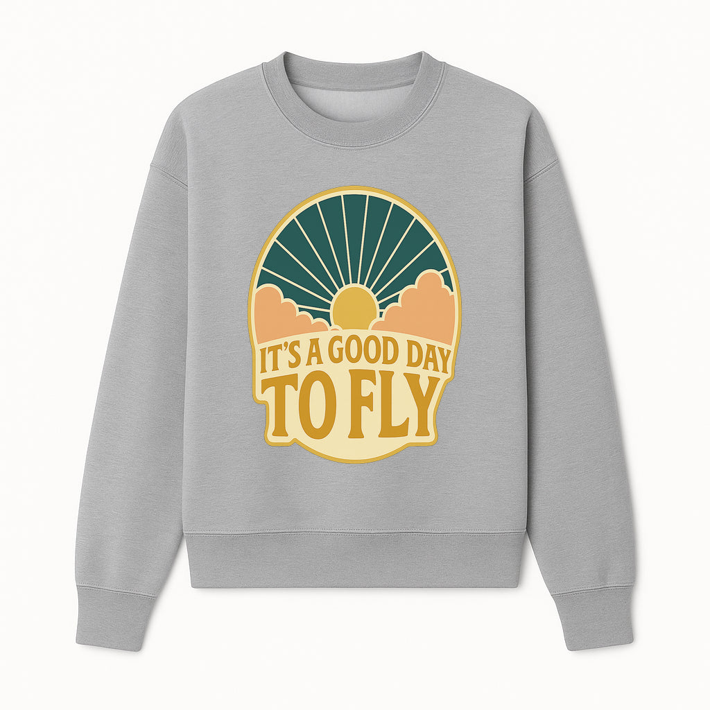 Vintage Style It's a Good Day to Fly Design - Sun and Clouds Graphic - Perfect for Aviation Enthusiasts, Travel Lovers, and Adventure Seekers - Sweatshirt 1758254672448.jpg