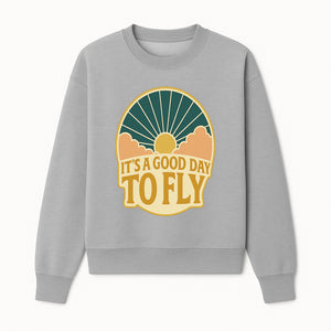 Vintage Style It's a Good Day to Fly Design - Sun and Clouds Graphic - Perfect for Aviation Enthusiasts, Travel Lovers, and Adventure Seekers - Sweatshirt 1758254672448.jpg