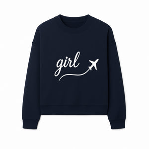 Traveling Girl Wall Art Print | Airplane Decor for Adventurous Girls | Inspirational Home Decor - Sweatshirt 1758254673194.jpg